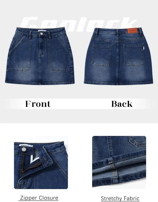 Genleck Denim Skirts for Women – Cargo Jean Skirts with Pockets High Waist Stretch Cute Y2K Casual Mini Skirts