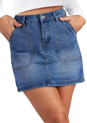 Genleck Denim Skirts for Women – Cargo Jean Skirts with Pockets High Waist Stretch Cute Y2K Casual Mini Skirts
