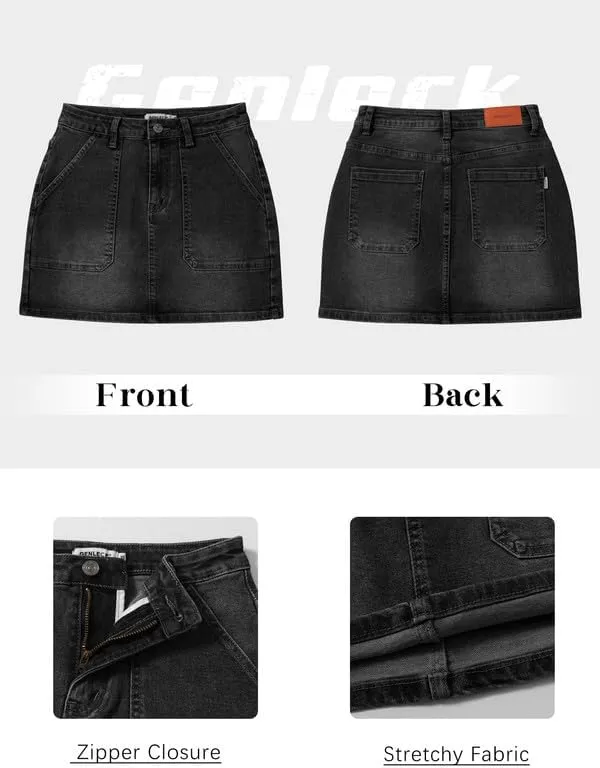 Genleck Denim Skirts for Women – Cargo Jean Skirts with Pockets High Waist Stretch Cute Y2K Casual Mini Skirts