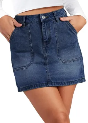 Genleck Denim Skirts for Women – Cargo Jean Skirts with Pockets High Waist Stretch Cute Y2K Casual Mini Skirts