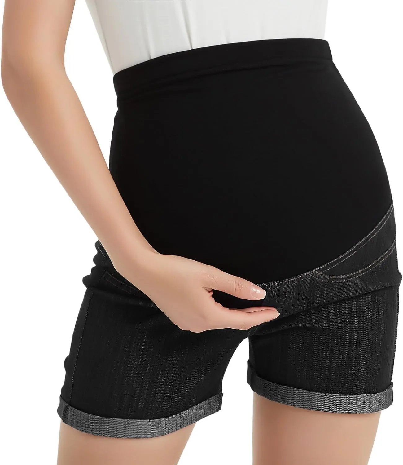GINKANA Maternity Denim Shorts Cotton Lounge Over Bump Pregnancy Shorts Summer Linen Pants