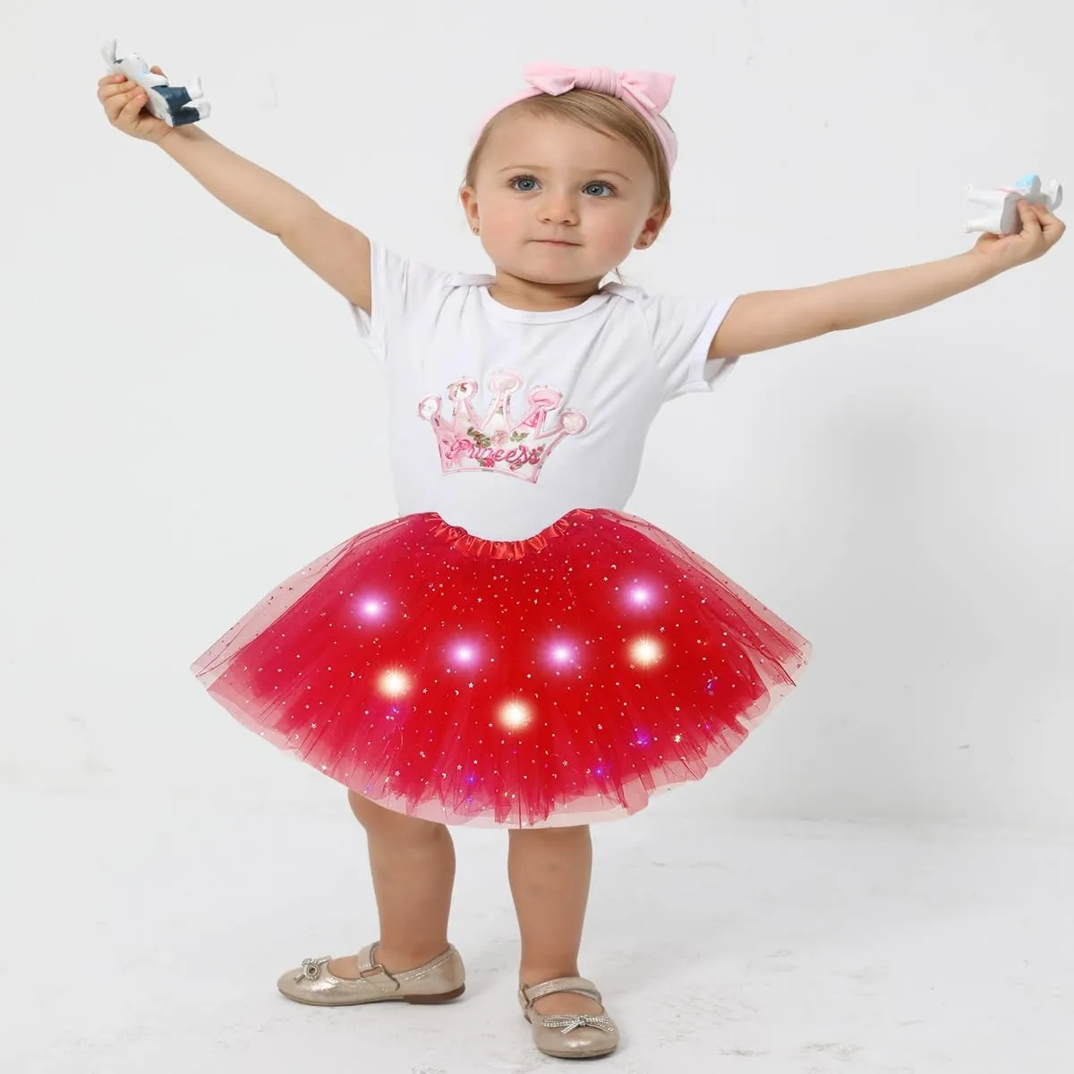 Girl's LED Skirt Light Up Tutus Glow Tulle Dance Skirts for Party Rave Festival Halloween Costume, 2-8 Years