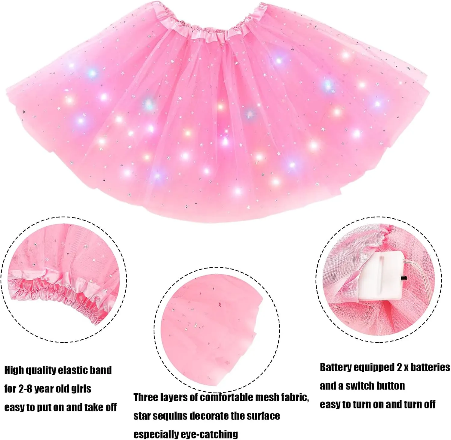 Girl's LED Skirt Light Up Tutus Glow Tulle Dance Skirts for Party Rave Festival Halloween Costume, 2-8 Years