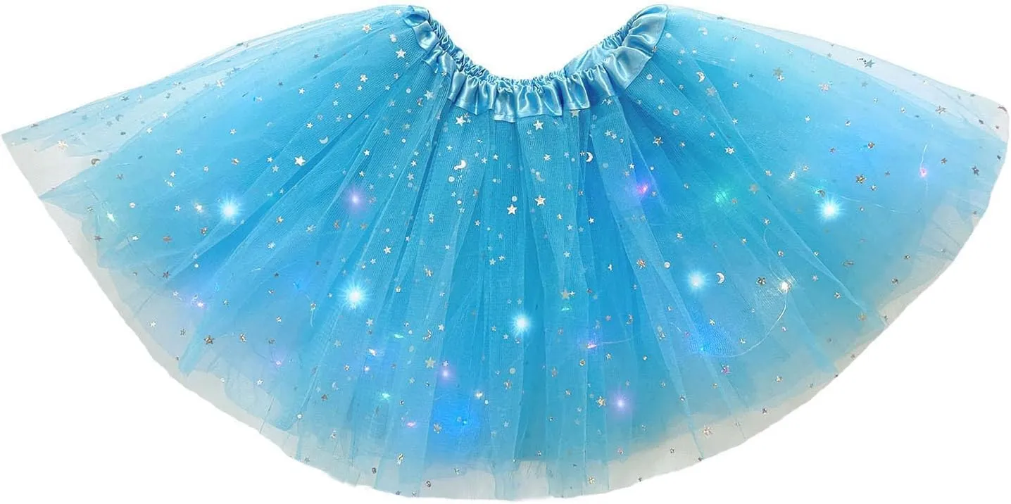Girl's LED Skirt Light Up Tutus Glow Tulle Dance Skirts for Party Rave Festival Halloween Costume, 2-8 Years