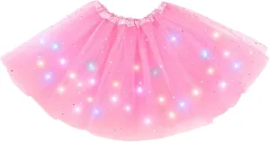 Girl's LED Skirt Light Up Tutus Glow Tulle Dance Skirts for Party Rave Festival Halloween Costume, 2-8 Years