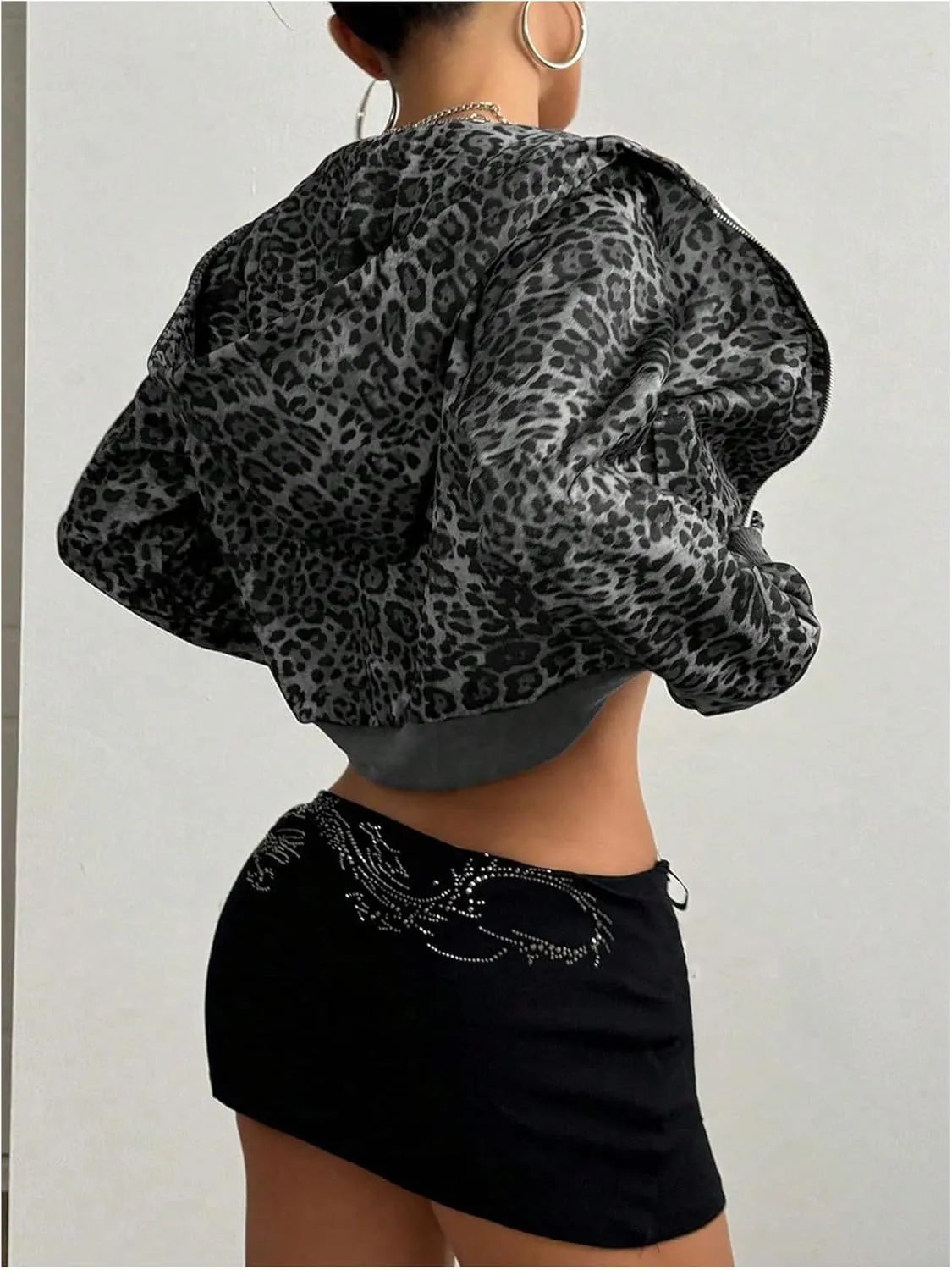 GORGLITTER Women's Leopard Print Zip Up Hoodie Y2k Crop Light Weight Trendy Jackets