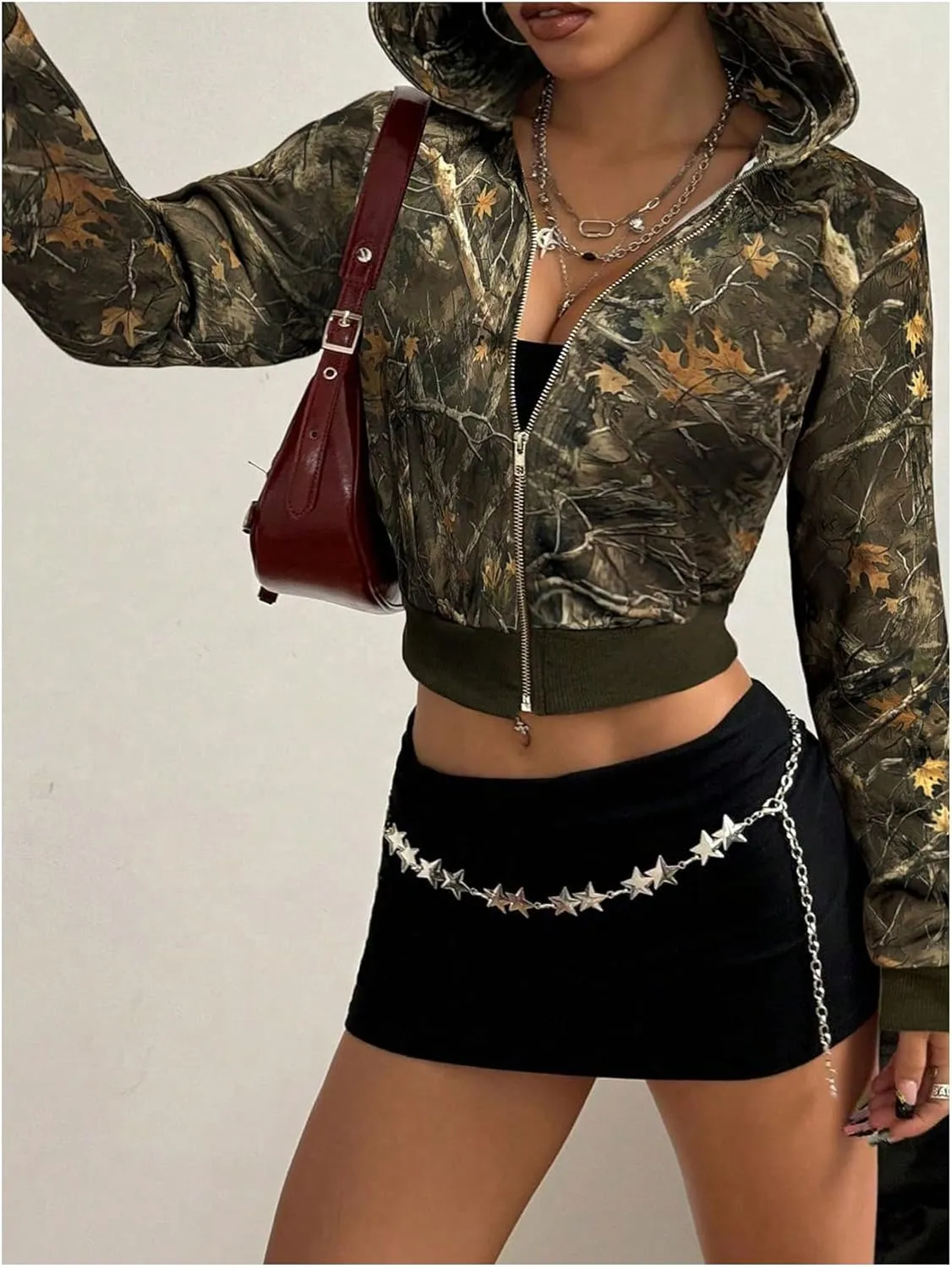 GORGLITTER Women's Leopard Print Zip Up Hoodie Y2k Crop Light Weight Trendy Jackets