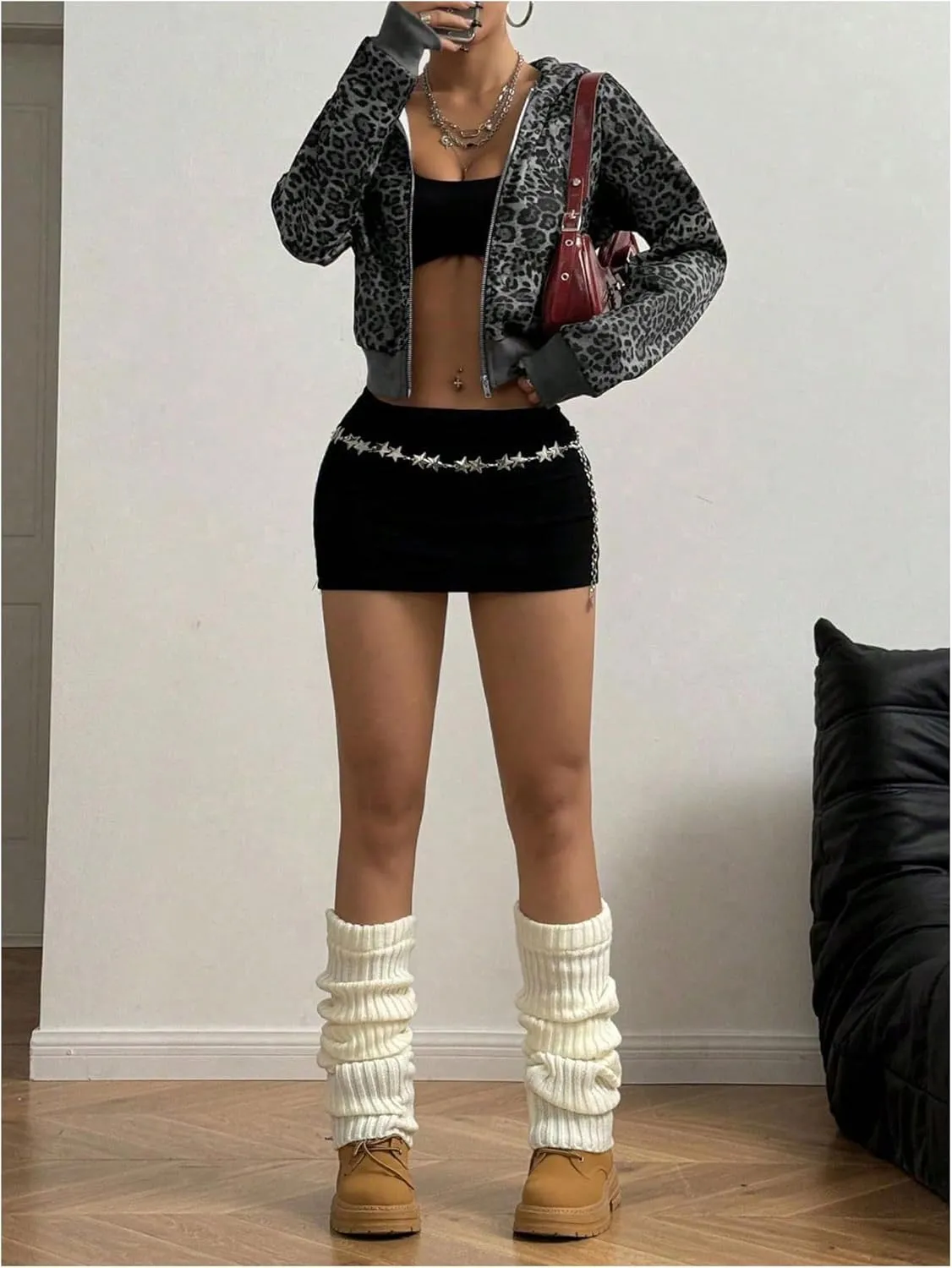 GORGLITTER Women's Leopard Print Zip Up Hoodie Y2k Crop Light Weight Trendy Jackets