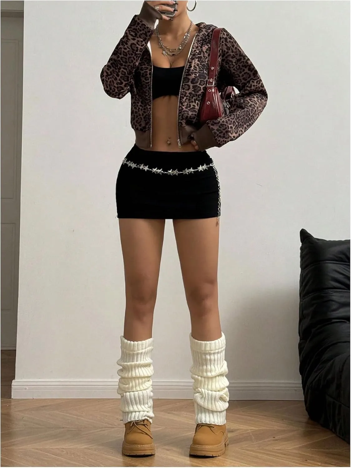 GORGLITTER Women's Leopard Print Zip Up Hoodie Y2k Crop Light Weight Trendy Jackets
