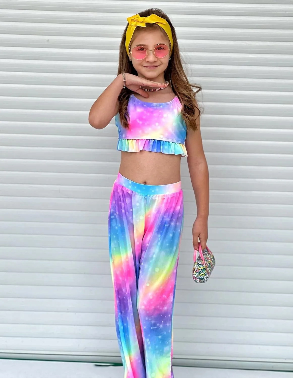 GRACE KARIN Girls Bikini Swimsuits 3 Piece Set Bathing Suit with Cover Up Pants Quick Dry Swimwear 5-12Y