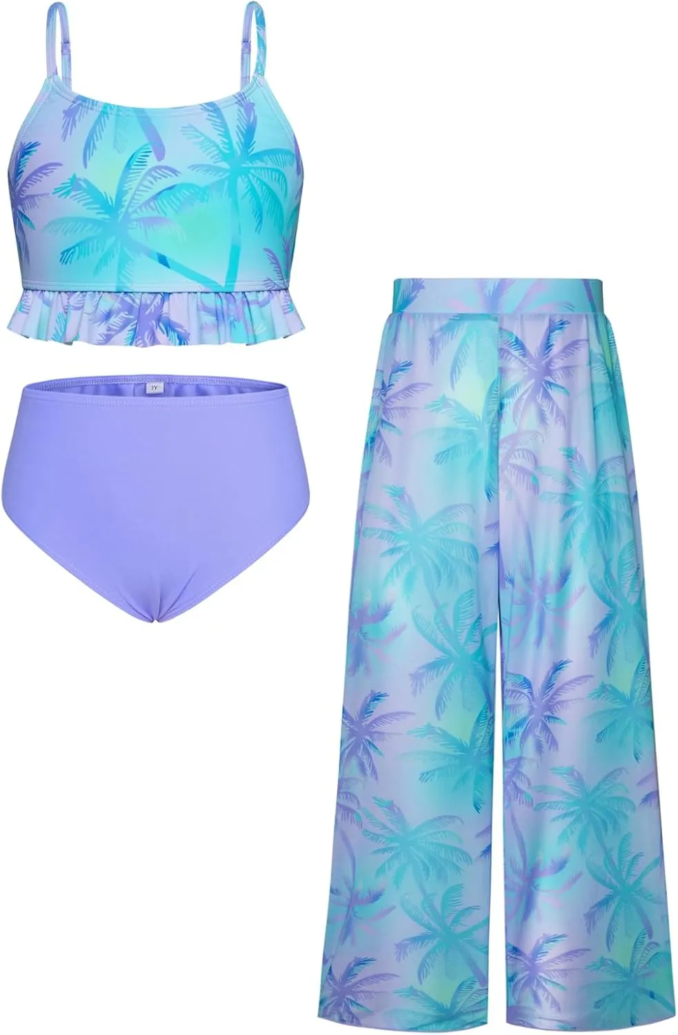 GRACE KARIN Girls Bikini Swimsuits 3 Piece Set Bathing Suit with Cover Up Pants Quick Dry Swimwear 5-12Y