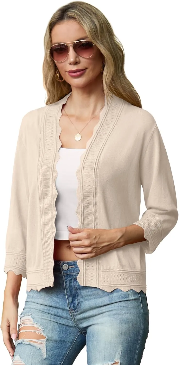 GRECERELLE Women's 2025 3/4 Sleeve Light Weight Summer Knit Loose Casual Cropped Cardigan Shrugs Sweater