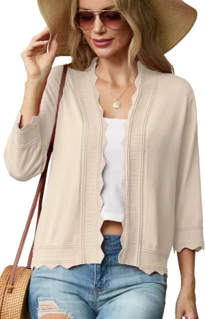 GRECERELLE Women's 2025 3/4 Sleeve Light Weight Summer Knit Loose Casual Cropped Cardigan Shrugs Sweater