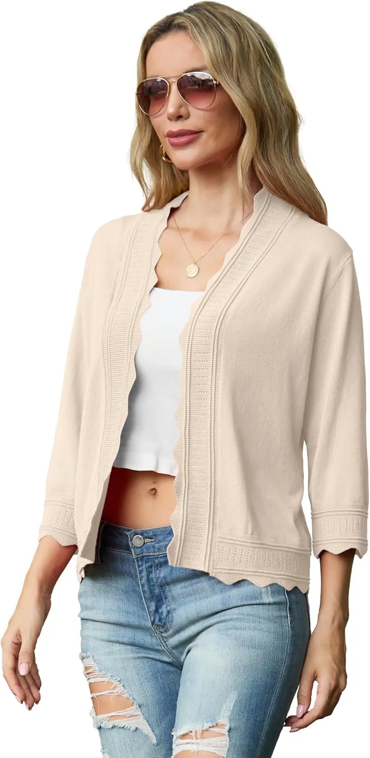 GRECERELLE Women's 2025 3/4 Sleeve Light Weight Summer Knit Loose Casual Cropped Cardigan Shrugs Sweater