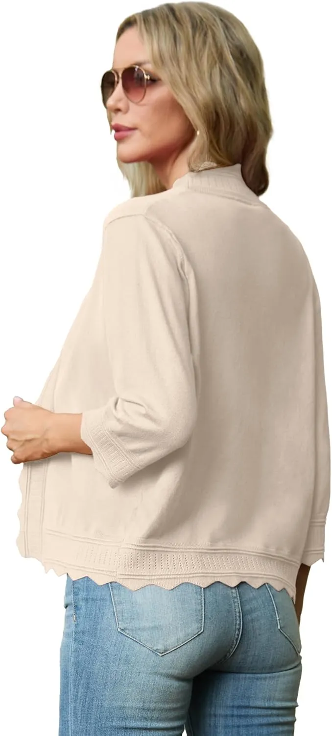 GRECERELLE Women's 2025 3/4 Sleeve Light Weight Summer Knit Loose Casual Cropped Cardigan Shrugs Sweater