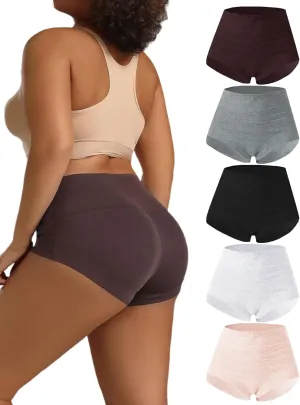 High Waisted Underwear for Women Seamless Stretch Full Coverage Briefs Womens Panties 5 Pack