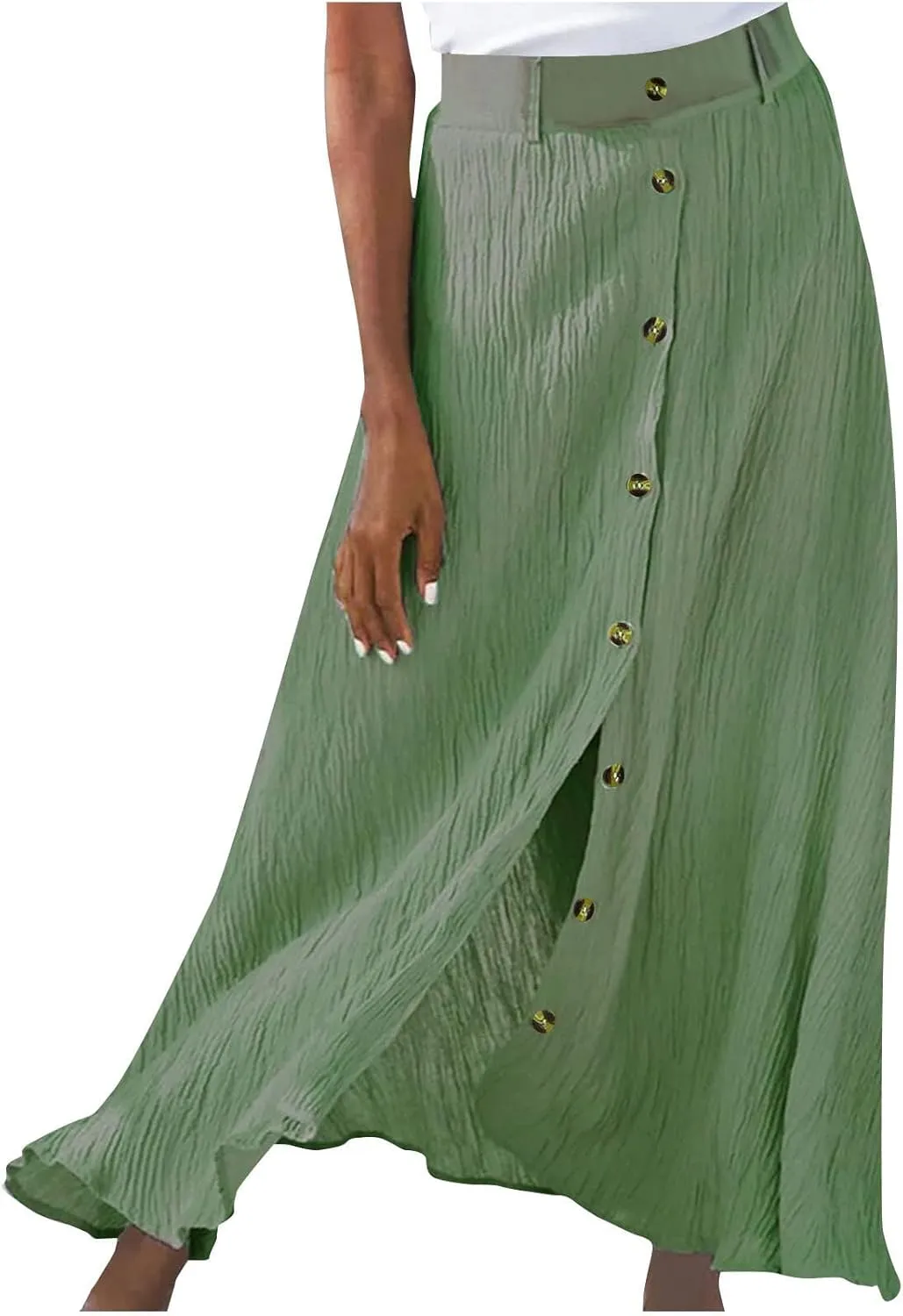 hlysgo Womens Casual High Waist Button Down Front Long Maxi Skirt Boho Solid Flowy Skirts Summer Beach Dresses