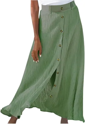hlysgo Womens Casual High Waist Button Down Front Long Maxi Skirt Boho Solid Flowy Skirts Summer Beach Dresses