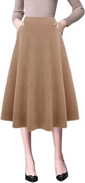 IDEALSANXUN Wool Skirts for Womens High Waist Aline Pleated Midi Skirts
