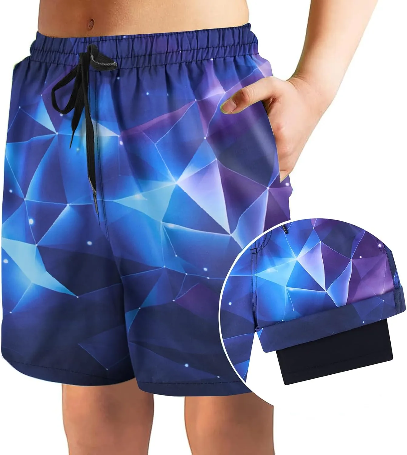 Idgreatim 5-16T Boys Swim Trunks with Compression Liner Summer Beach Quick Dry Swimsuit Bathing Suit