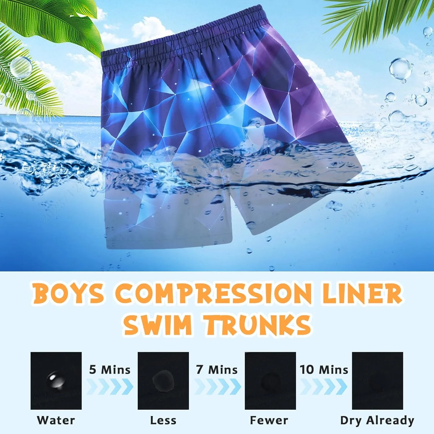 Idgreatim 5-16T Boys Swim Trunks with Compression Liner Summer Beach Quick Dry Swimsuit Bathing Suit
