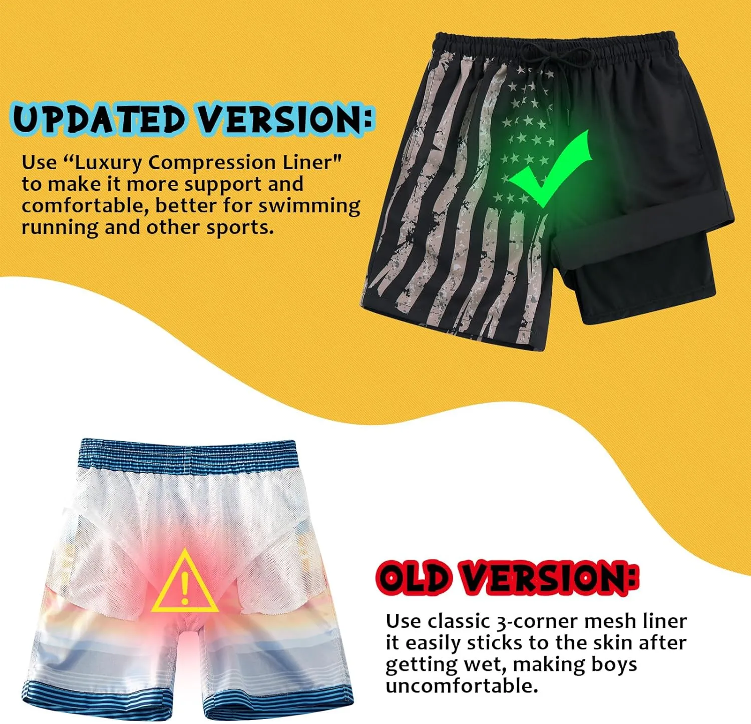Idgreatim 5-16T Boys Swim Trunks with Compression Liner Summer Beach Quick Dry Swimsuit Bathing Suit