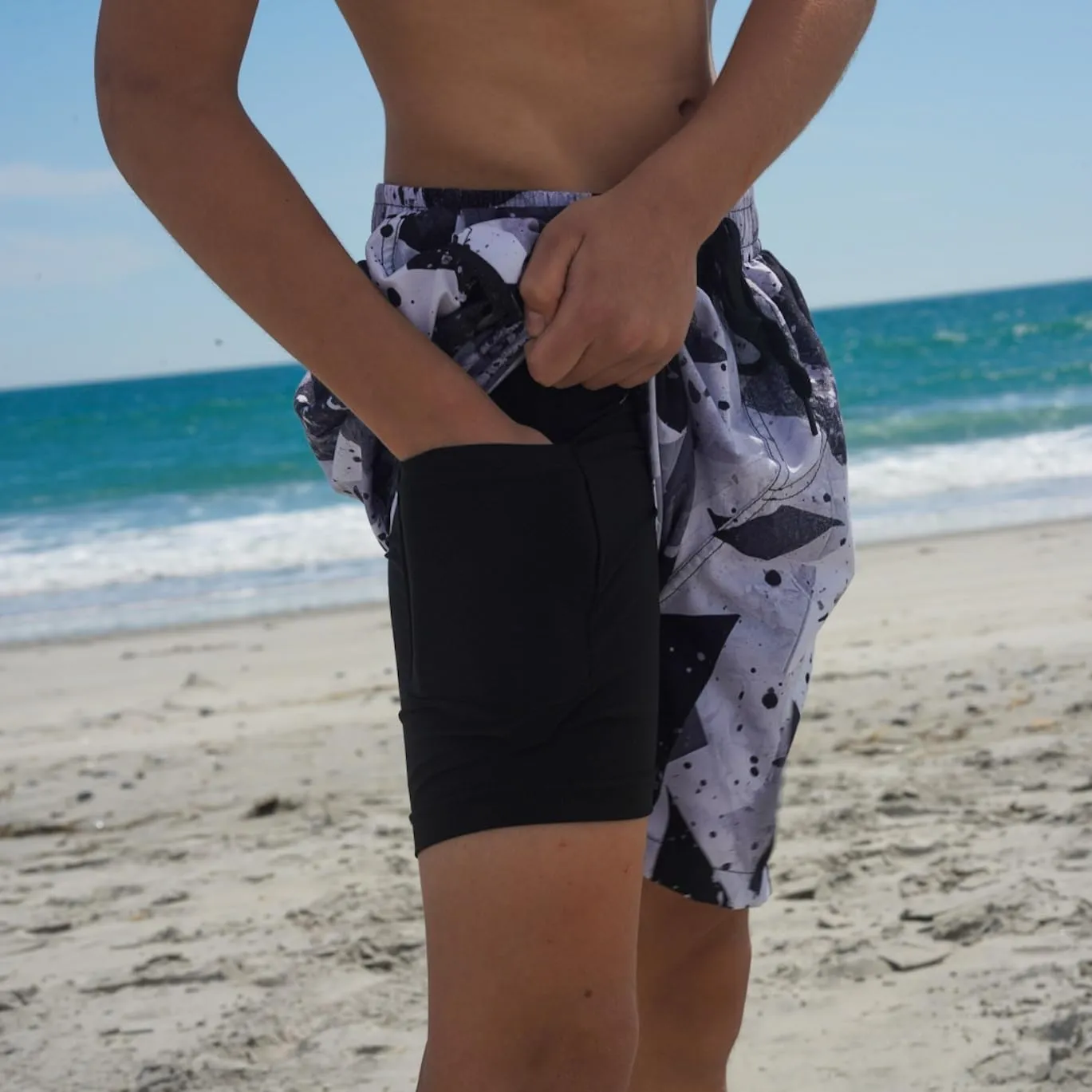 Idgreatim 5-16T Boys Swim Trunks with Compression Liner Summer Beach Quick Dry Swimsuit Bathing Suit
