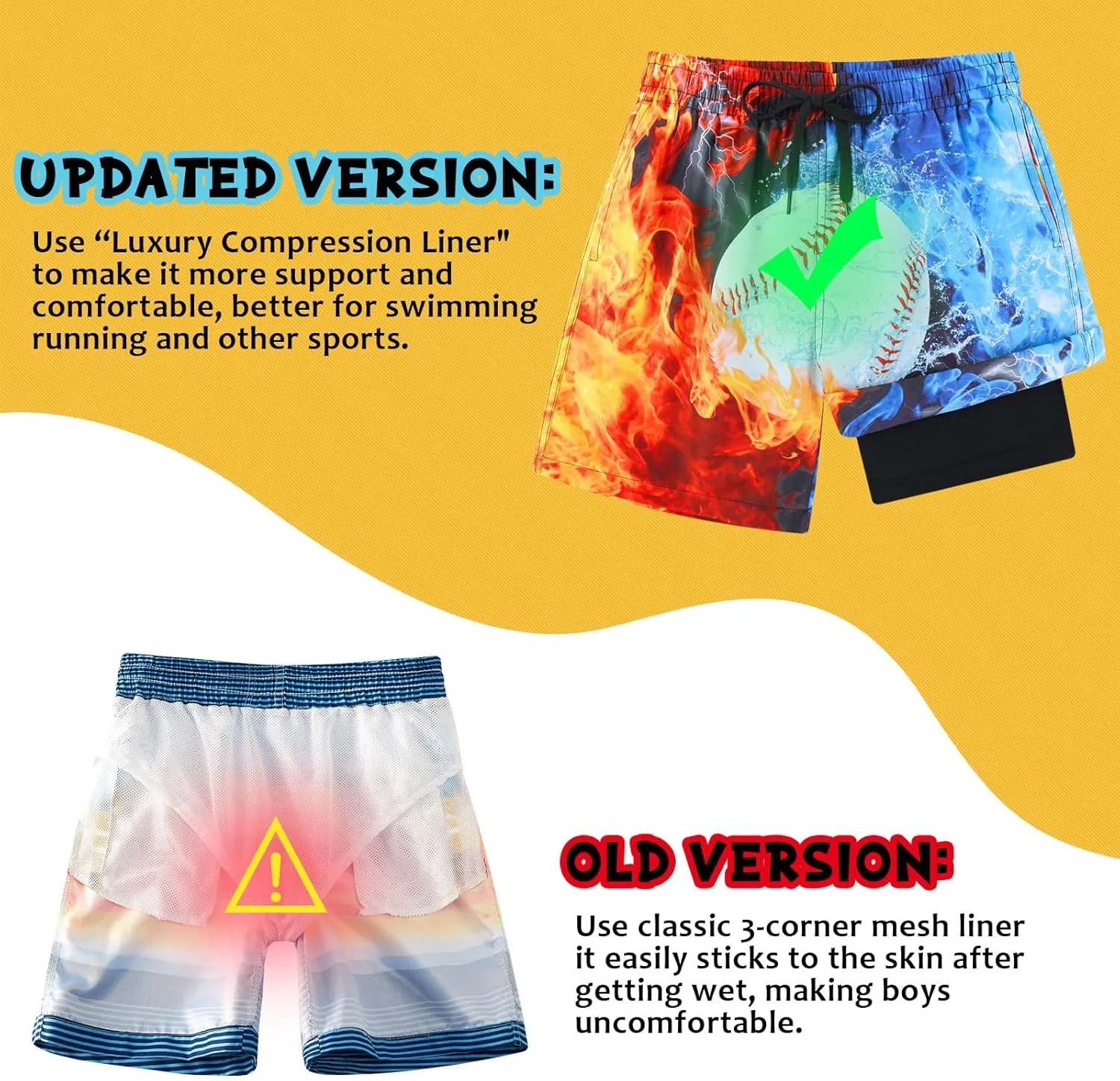 Idgreatim 5-16T Boys Swim Trunks with Compression Liner Summer Beach Quick Dry Swimsuit Bathing Suit