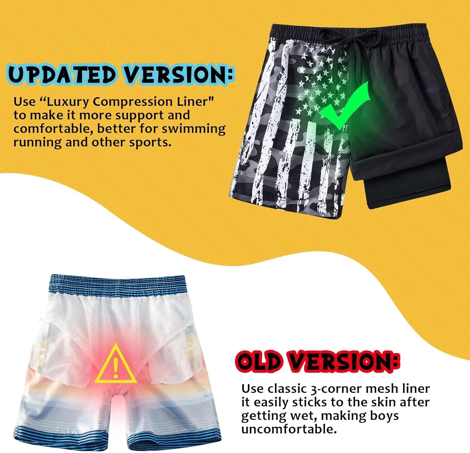 Idgreatim 5-16T Boys Swim Trunks with Compression Liner Summer Beach Quick Dry Swimsuit Bathing Suit