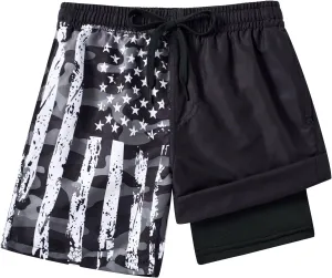Idgreatim 5-16T Boys Swim Trunks with Compression Liner Summer Beach Quick Dry Swimsuit Bathing Suit