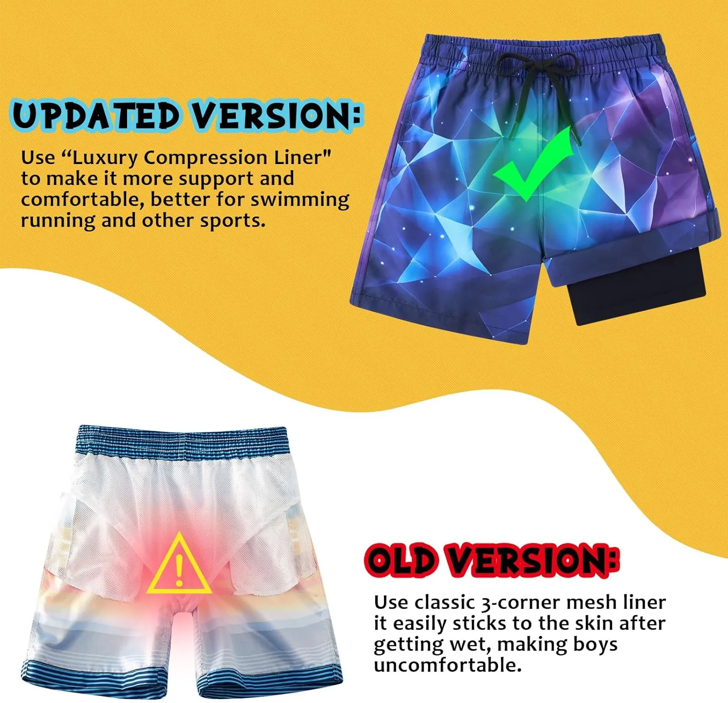 Idgreatim 5-16T Boys Swim Trunks with Compression Liner Summer Beach Quick Dry Swimsuit Bathing Suit