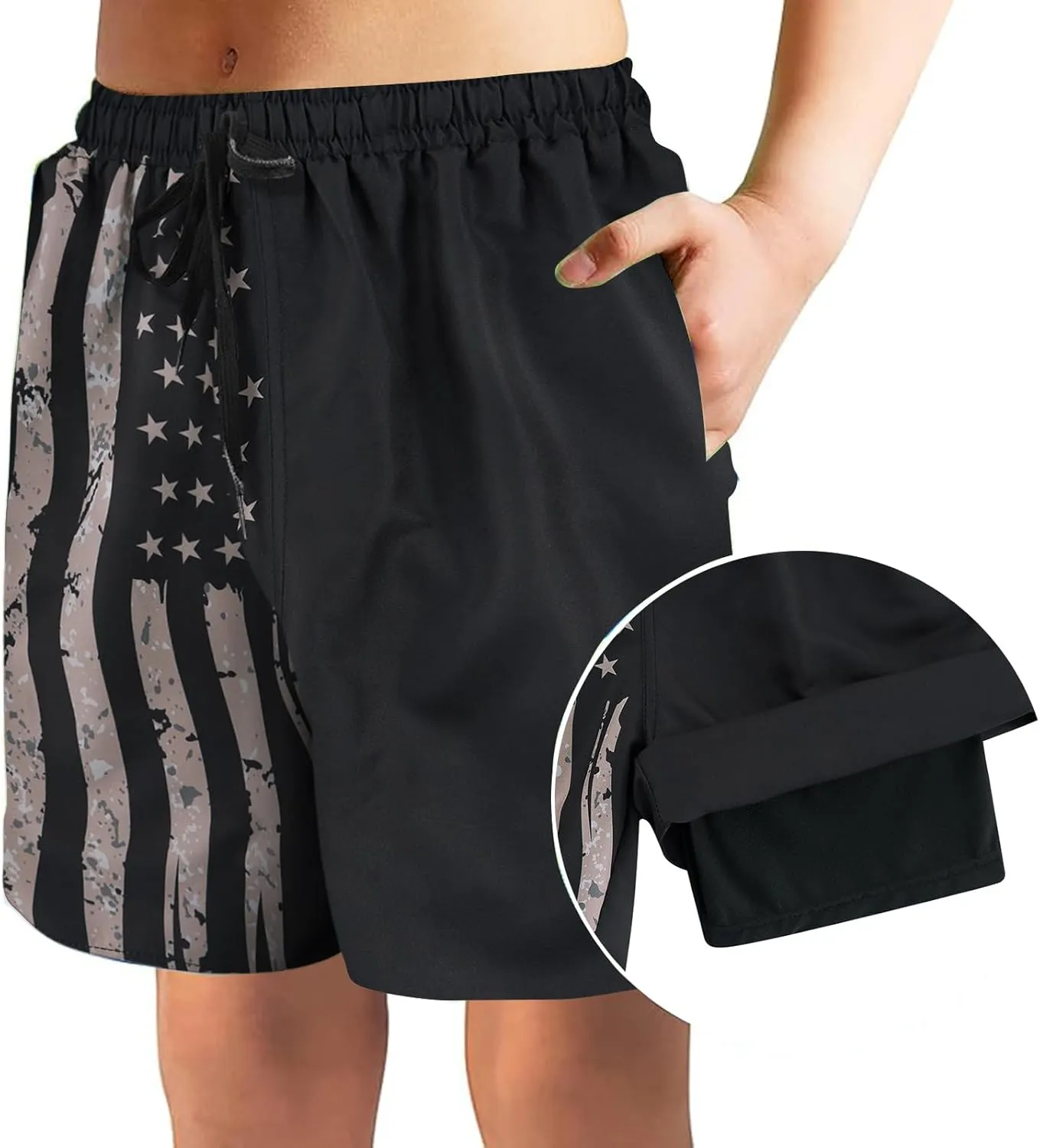 Idgreatim 5-16T Boys Swim Trunks with Compression Liner Summer Beach Quick Dry Swimsuit Bathing Suit