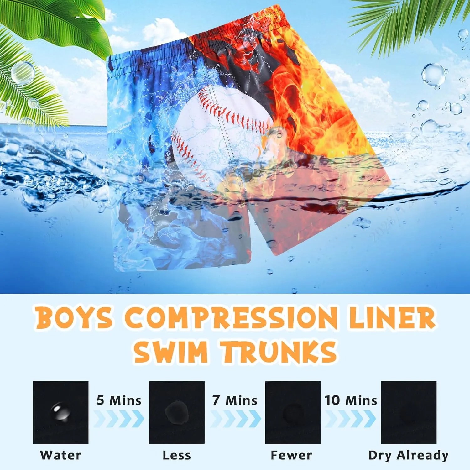 Idgreatim 5-16T Boys Swim Trunks with Compression Liner Summer Beach Quick Dry Swimsuit Bathing Suit