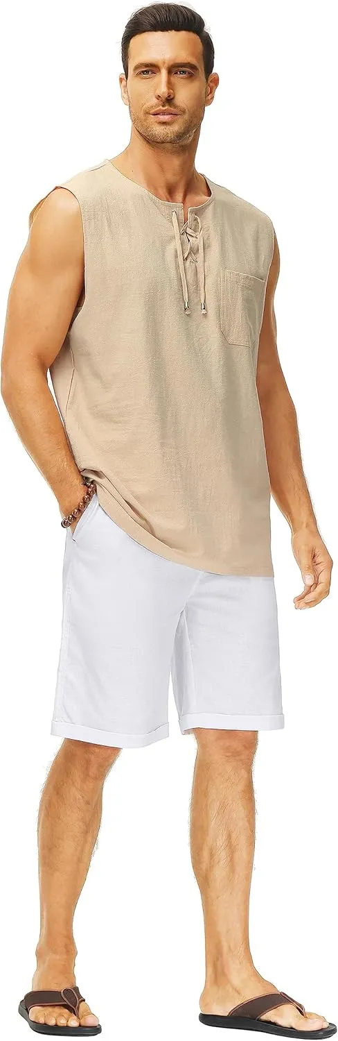 Janmid Men's Linen Shorts Casual Elastic Waist Drawstring Summer Beach Shorts
