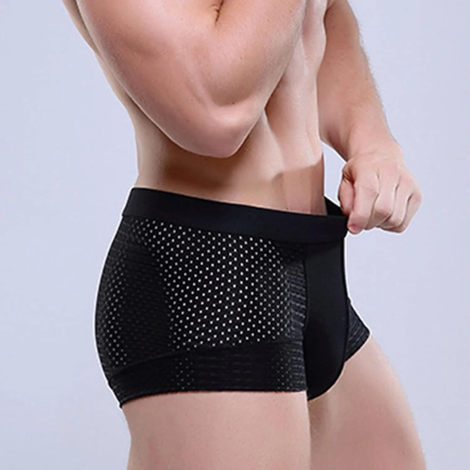 JEKE-DG Men Breathable Ice Silk Boxer Briefs U Convex Shorts Low Rise Underwear Mesh Sports Boxer Underpants