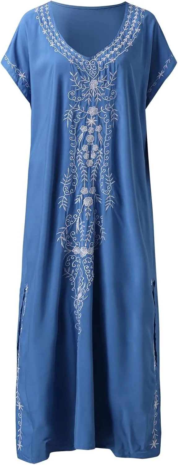 Kaftan Dresses for Women Plus Size Bathing Suit Cover up Vneck Batwing Dress Loose fit Moroccan Caftan mumu Dresses Amethyst