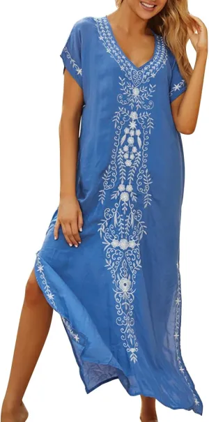 Kaftan Dresses for Women Plus Size Bathing Suit Cover up Vneck Batwing Dress Loose fit Moroccan Caftan mumu Dresses Amethyst