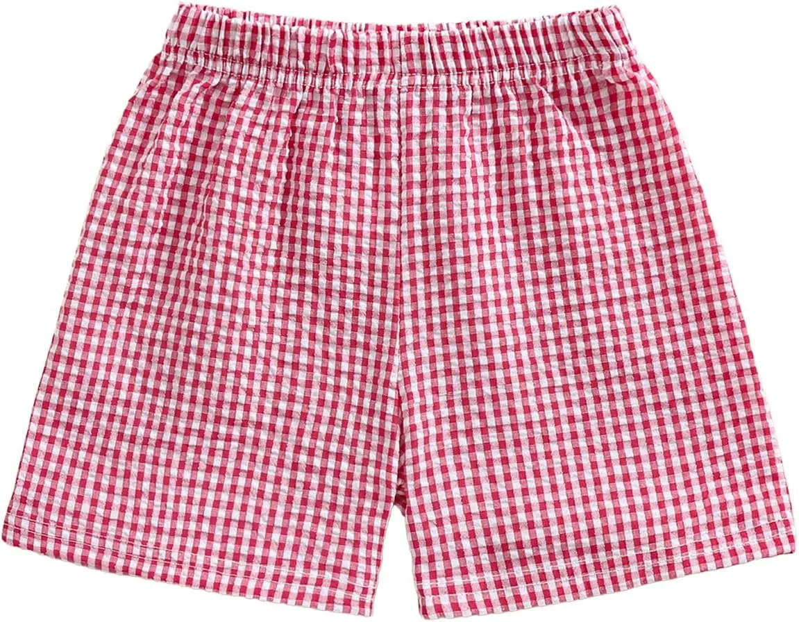 Karuedoo Toddler Baby Boy Girl Shorts Gingham Plaid/Seersucker Shorts Summer Casual Elastic Waist Shorts Pants Bottoms