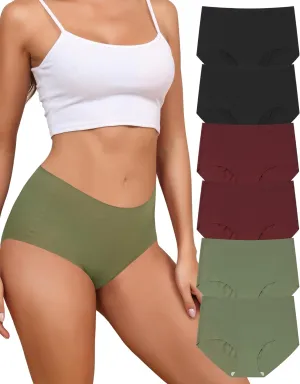 LEVAO Women's High Waisted Seamless Underwear No Show Full Coverage Briefs Stretchy Invisible Panties Cheeky Pack of 6