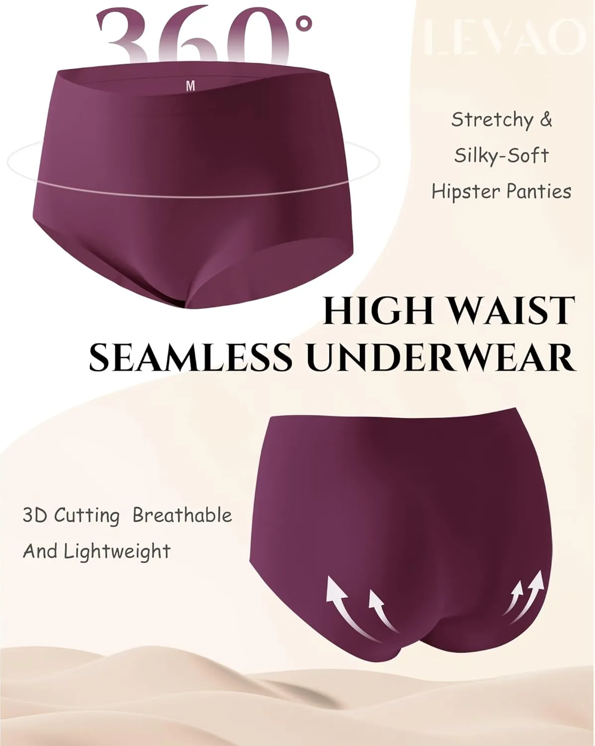 LEVAO Women's High Waisted Seamless Underwear No Show Full Coverage Briefs Stretchy Invisible Panties Cheeky Pack of 6