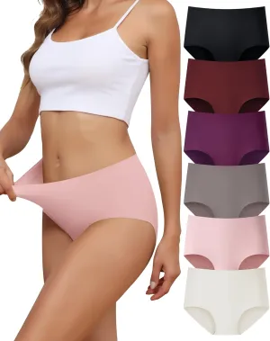 LEVAO Women's High Waisted Seamless Underwear No Show Full Coverage Briefs Stretchy Invisible Panties Cheeky Pack of 6