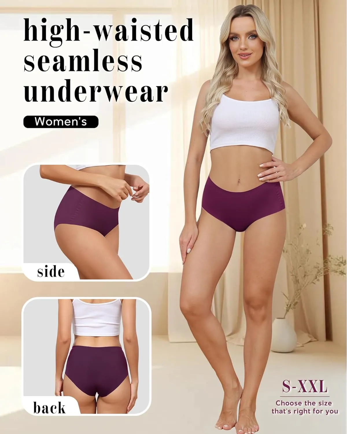 LEVAO Women's High Waisted Seamless Underwear No Show Full Coverage Briefs Stretchy Invisible Panties Cheeky Pack of 6