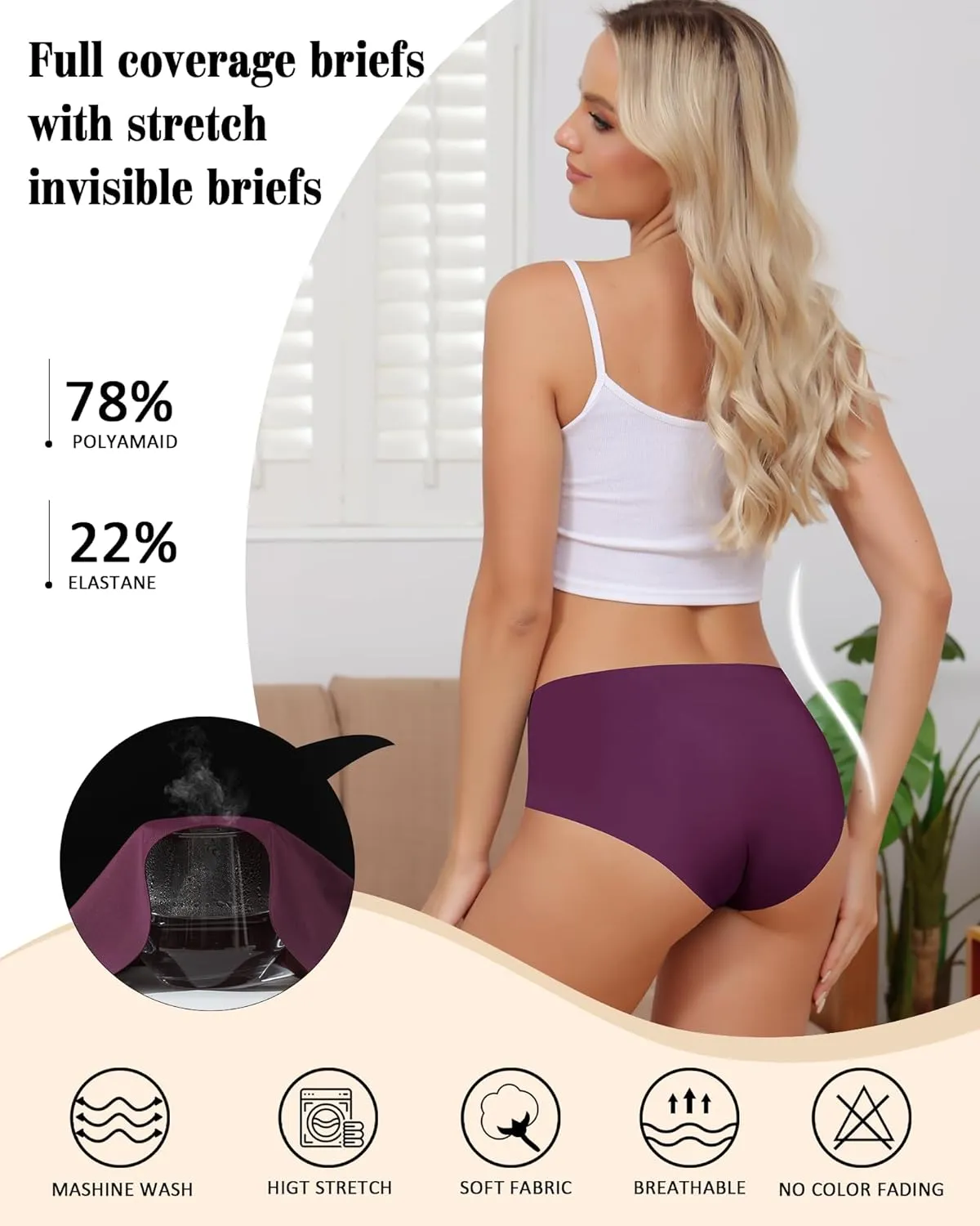 LEVAO Women's High Waisted Seamless Underwear No Show Full Coverage Briefs Stretchy Invisible Panties Cheeky Pack of 6