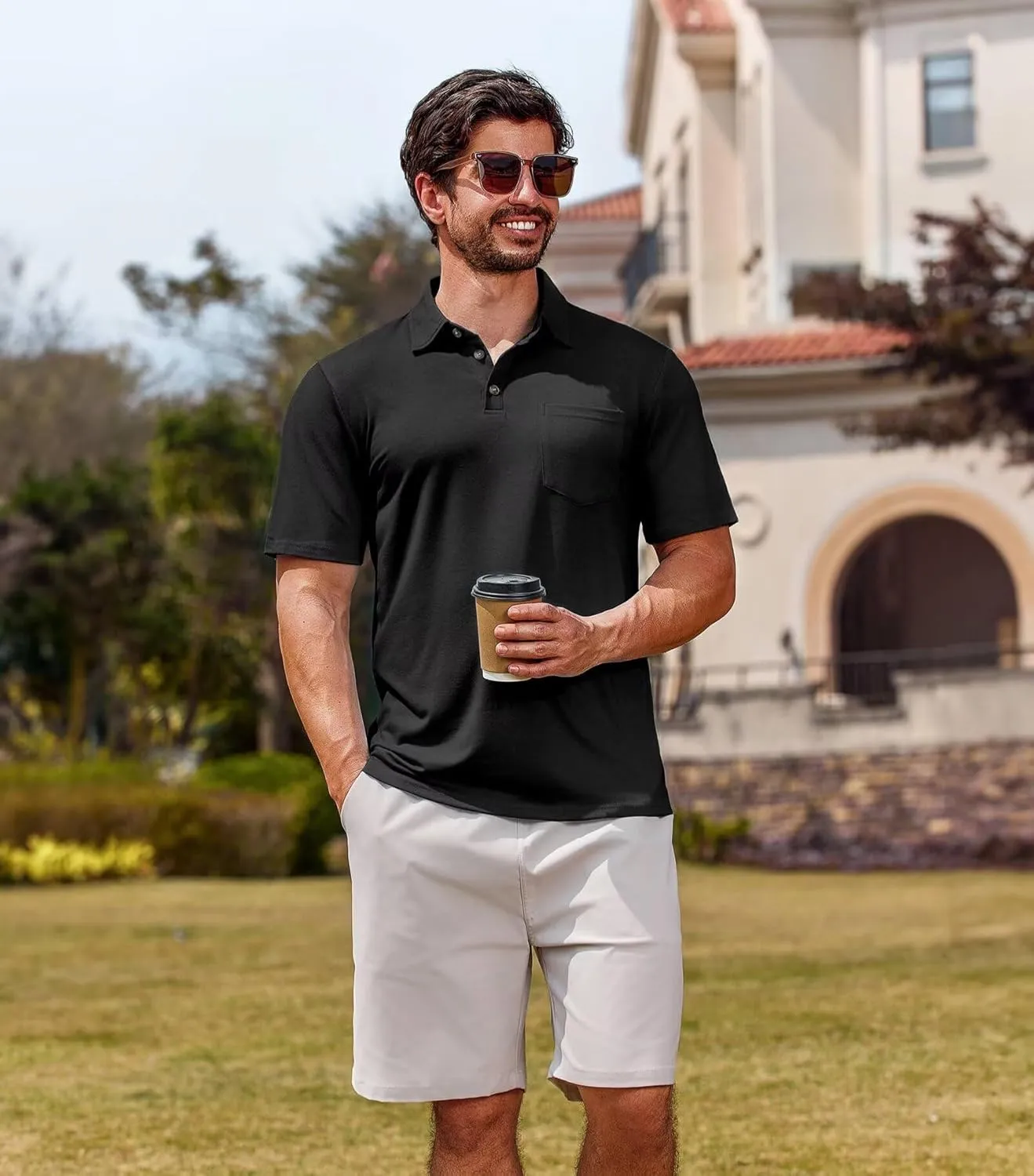 Lexiart Men's Casual Polo Shirt Short Sleeve Classic Golf Shirt Basic Collared Pocket Tops