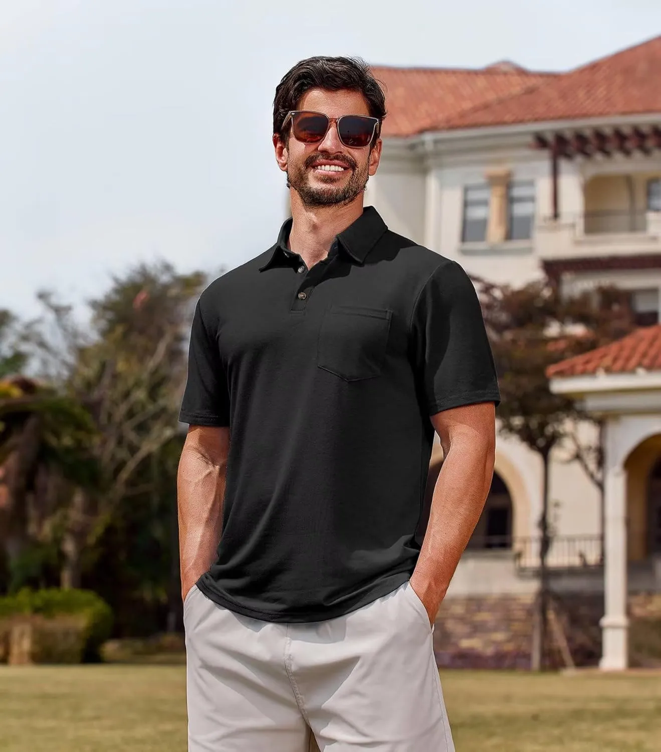 Lexiart Men's Casual Polo Shirt Short Sleeve Classic Golf Shirt Basic Collared Pocket Tops