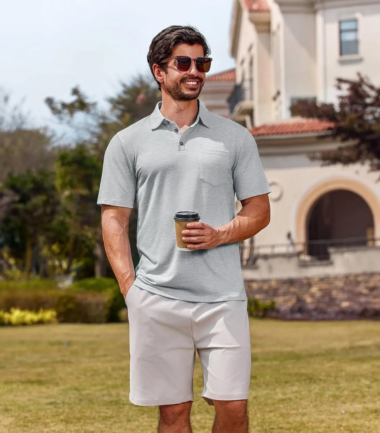 Lexiart Men's Casual Polo Shirt Short Sleeve Classic Golf Shirt Basic Collared Pocket Tops