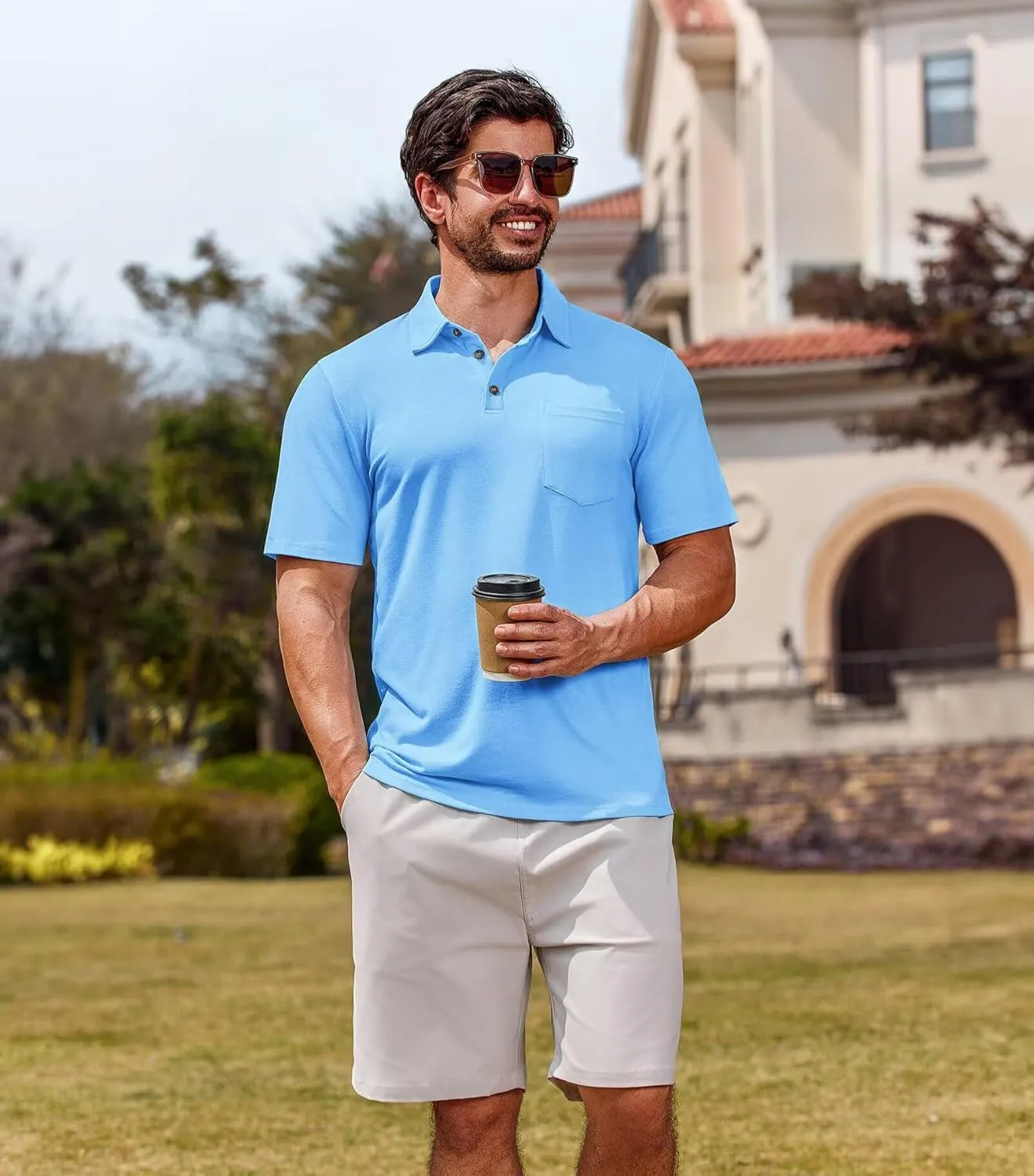 Lexiart Men's Casual Polo Shirt Short Sleeve Classic Golf Shirt Basic Collared Pocket Tops