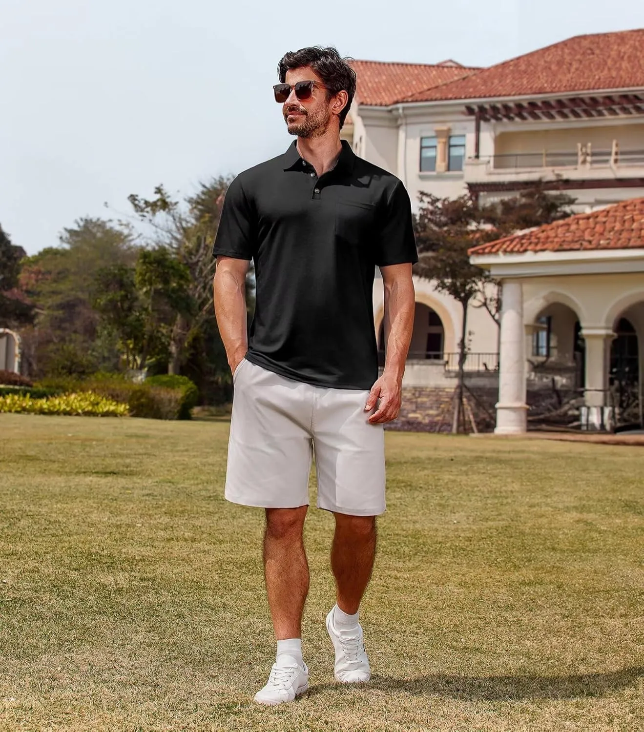 Lexiart Men's Casual Polo Shirt Short Sleeve Classic Golf Shirt Basic Collared Pocket Tops