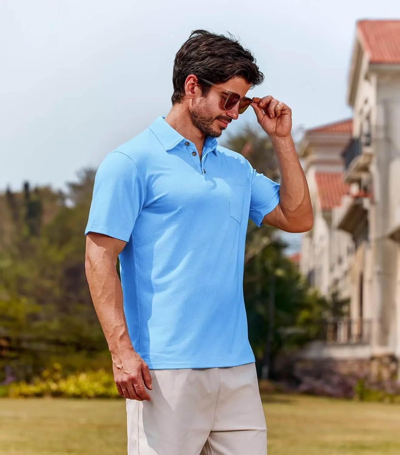 Lexiart Men's Casual Polo Shirt Short Sleeve Classic Golf Shirt Basic Collared Pocket Tops