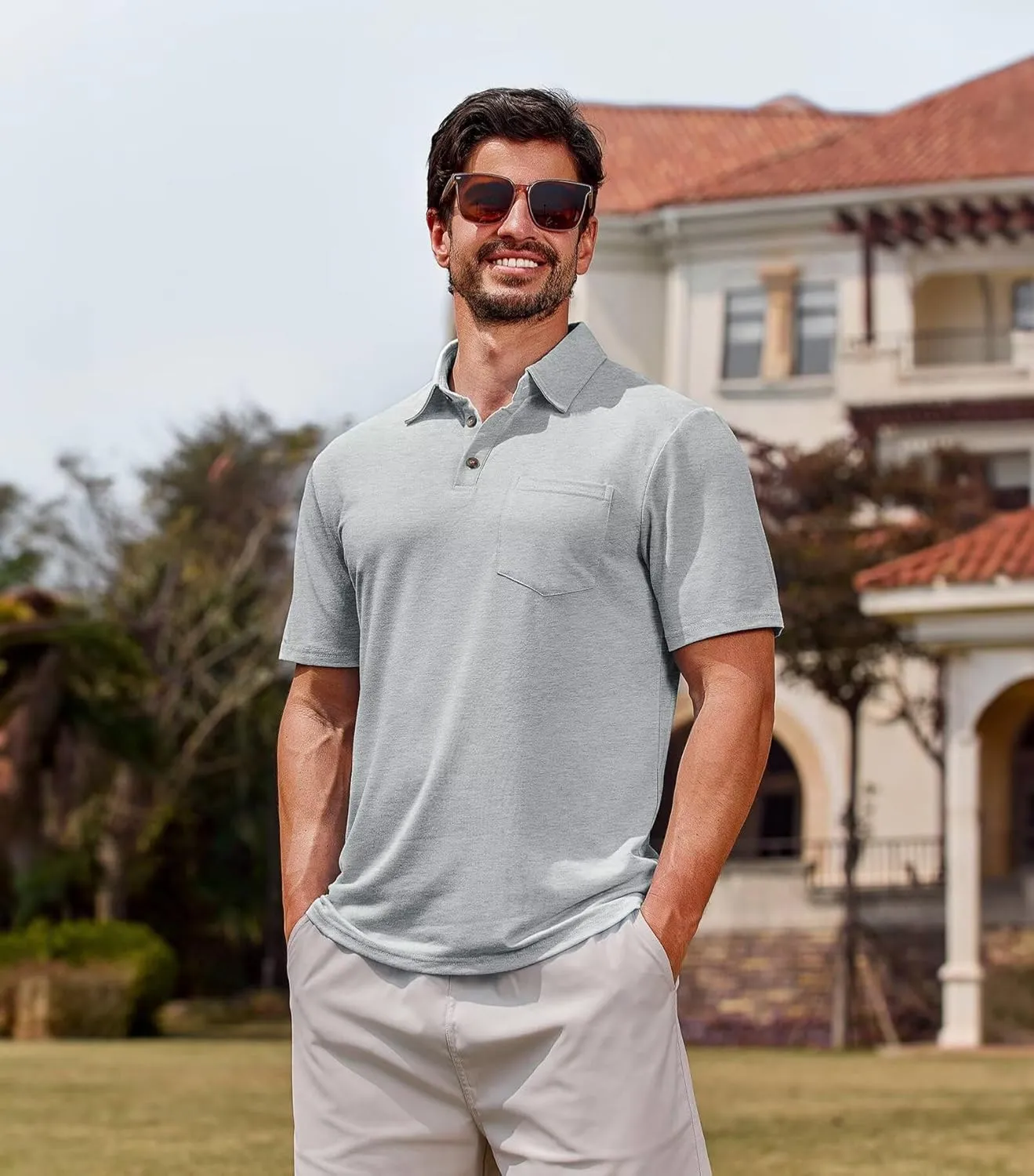 Lexiart Men's Casual Polo Shirt Short Sleeve Classic Golf Shirt Basic Collared Pocket Tops